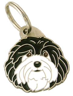 Bichon havanês preto e branco <br> (placa de identificação para cães, Gravado incluído)
